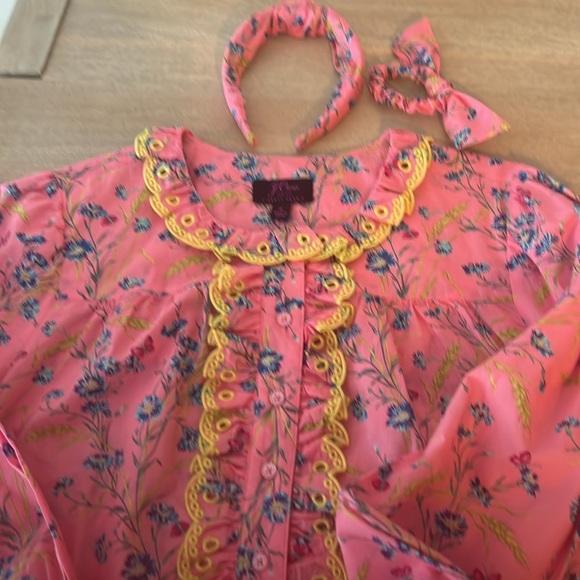 J Crew Cotton Perfect Shirt Liberty -Pink Blouse with Yellow Accents - Picture 7 of 8